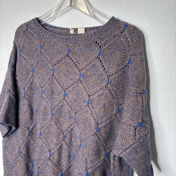 MOTH Open-Knit Short Sleeve Sweater Women’s M/L Brown Blue Textured Cotton Blend - Picture 3 of 7